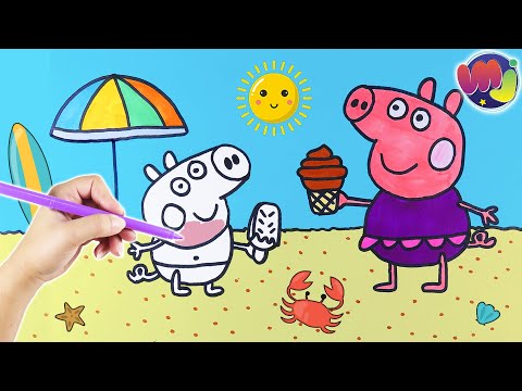 🌈 Dibuja a PEPPA EN LA PLAYA con su hermano GEORGE 🌴 🍦