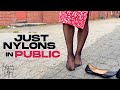 No Shoes Challenge Walking With Only Nylon Stockings In Public