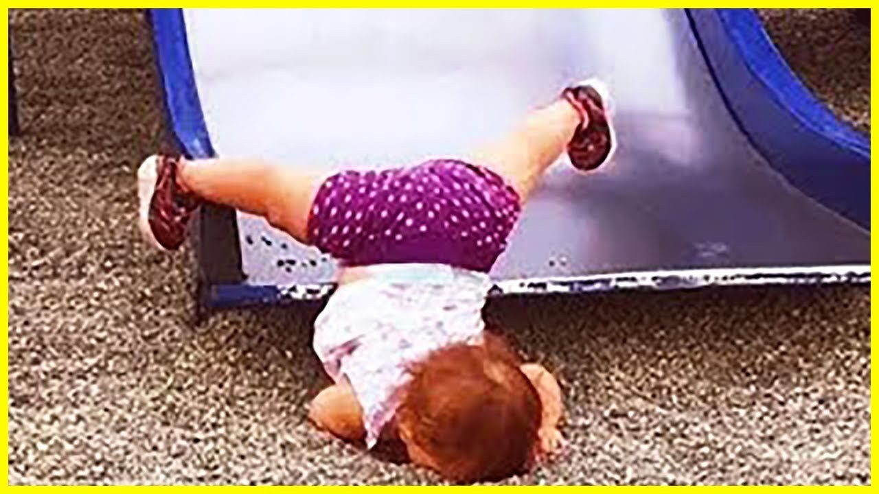 Funny Babies Playing Slide - Baby Outdoor Video