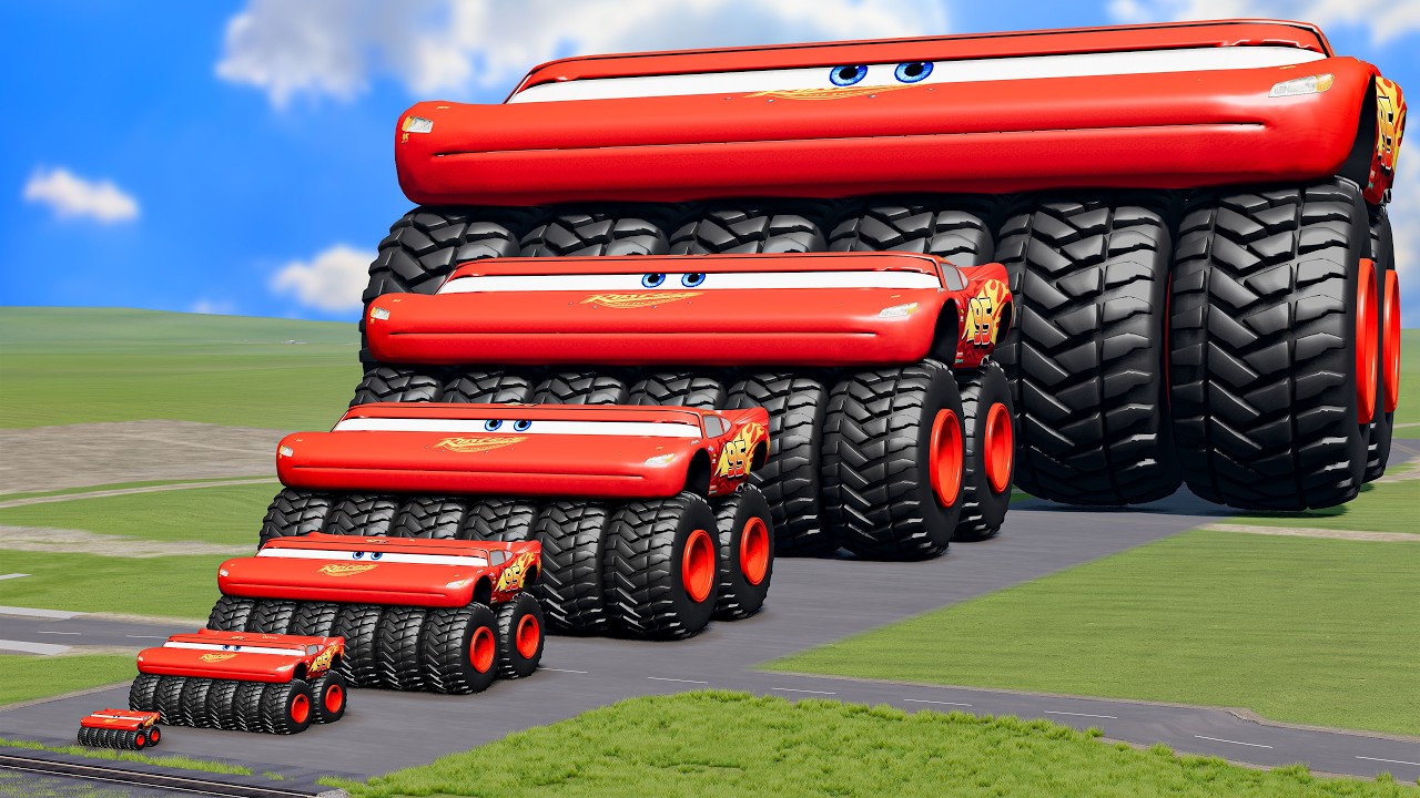 Big & Small Wide Lightning Mcqueen Monster Truck vs Trains Thomas | BeamNG.Drive