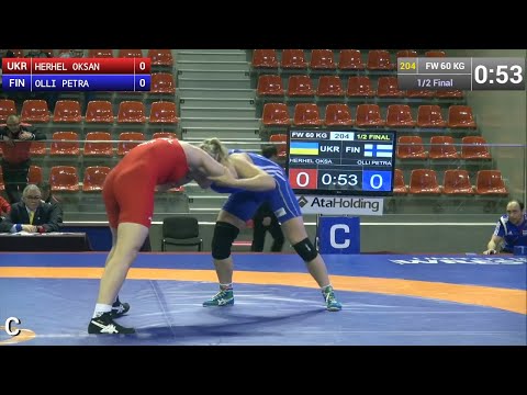 Semifinal FW - 60 kg: Petra OLLI (FIN) df. Oksana HERHEL (UKR) by FALL, 4-2