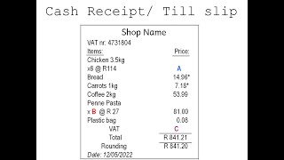Cash receipt or till slip - Maths lit