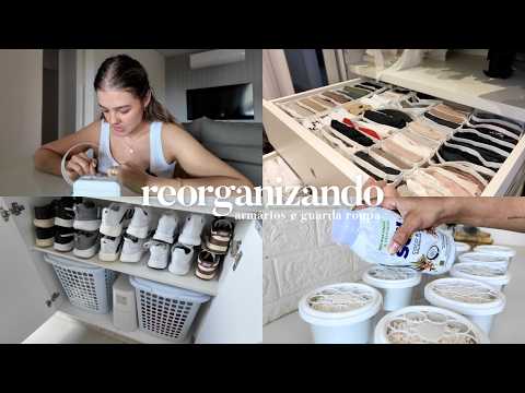 Reorganizei todo o guarda roupa com dobras em colmeias, etiquetei tudo, calçados e kits anti mofo