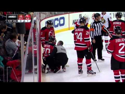 Ryan Carter injury in 3rd Feb 18 2013 Ottawa Senators vs NJ Devils NHL Hockey