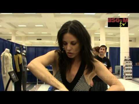 Leah Cairns reintroduced to her own Battlestar Galactica (Racetrack) flightsuit!