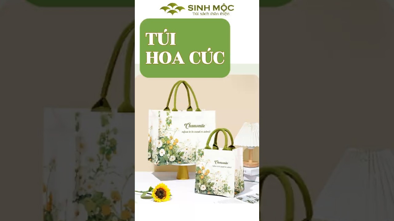 Túi tote canvas hoa cúc chống nước thời trang đựng đồ cá nhân – M3072 (Cúc xanh)