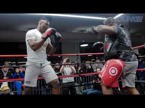 Francis Ngannou works out for fans at UFC 220 open workout