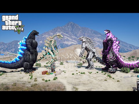 Shin Godzilla, Skeleton vs Heisei Godzilla, Mechagodzilla - God Battle ( GTA V Mods )
