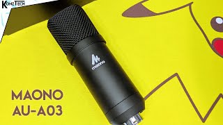 Video thumbnail for Maono AU-A03 Condenser Microphone Unboxing+Review vs BM-800 || Ft. Phantom Power + V8 Sound card by KonzTech