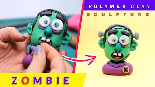 sculpting funny zombie with polymer clay, action figure diorama