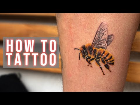 Color Tattoo Tutorial on Real Skin - How to Tattoo for Beginners - Bee 🐝