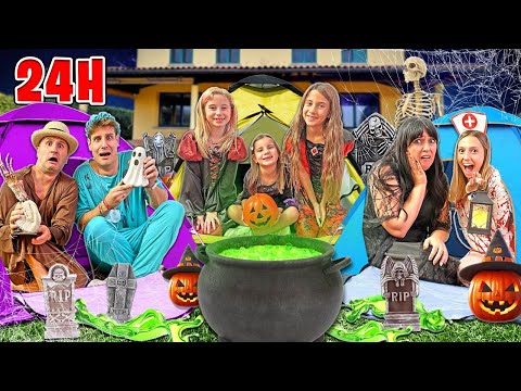 CHALLENGE  NELLA TENDA DI HALLOWEEN PER 24 ORE CON I NOSTRI AMICI GIADA E MAMMA E MIKE A AURORA!
