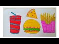 How to draw Fast food | junk food drawing step by step | unhealthy food drawing | drawing for kids
