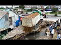 Amazing! Create Landfill into Flood Land by SHANTUI Dozer & Dump Truck Unload from High Road