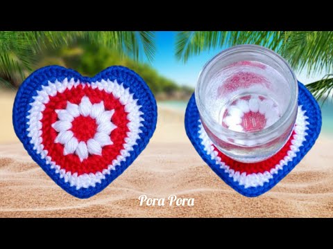 Crochet American Heart I Crochet 4th Of July I Crochet Heart Coaster