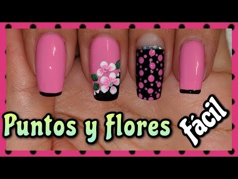 DECORACIÓN DE UÑAS FÁCIL CON PUNTOS Y FLORES BLANCAS ♥ NailArt By Andy