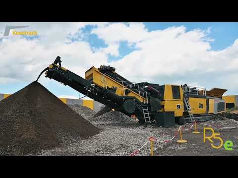 Keestrack's new R5e full electric plug-in impact crusher with , drop off diesel/gen set as back up
