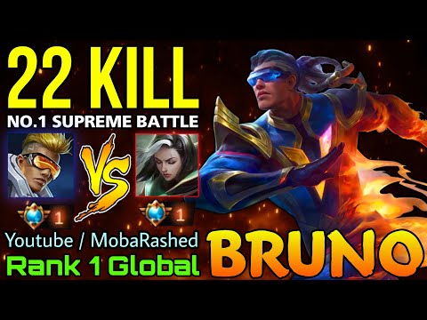 Bruno 22 Kill! Supreme No.1 VS Supreme No.1 - Top 1 Global Bruno by Youtube / MobaRashed - MLBB