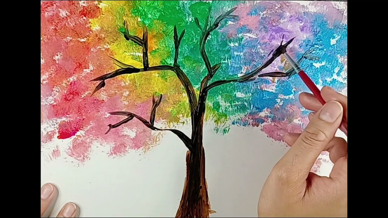 Beautiful Rainbow Tree | Full Acrylic Painting Tutorial