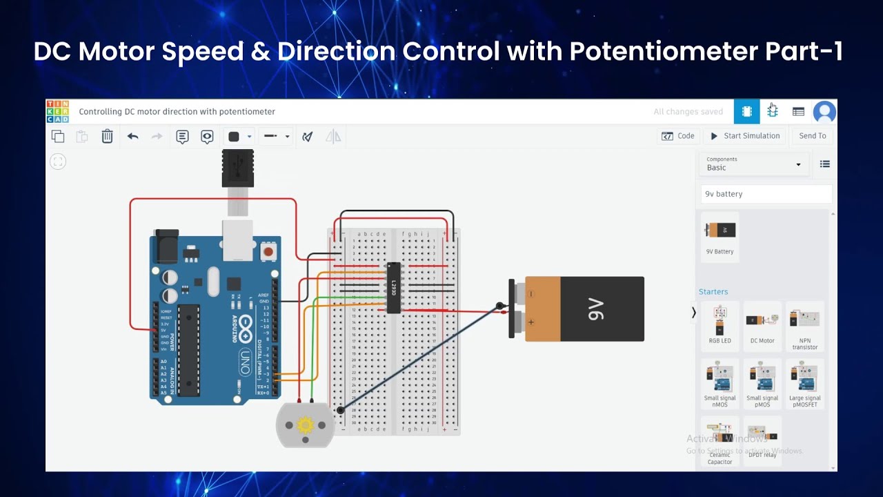 DC Motor Speed & Direction Control with Arduino + Potentiometer | Tinkercad Project