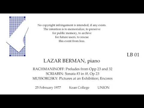 LAZAR BERMAN Live Recital 1977  RACHMANINOFF  SCRIABIN  MUSSORGSKY  Kean College  UNION