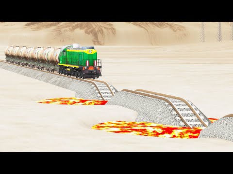 Trains vs Small Lava Potholes - Beamng Drive
