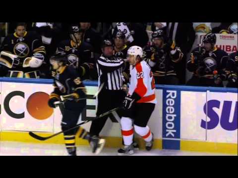Marcus Foligno vs Luke Schenn scrum fight. 20 Jan 2013 Philadelpia Flyers vs Buffalo Sabres