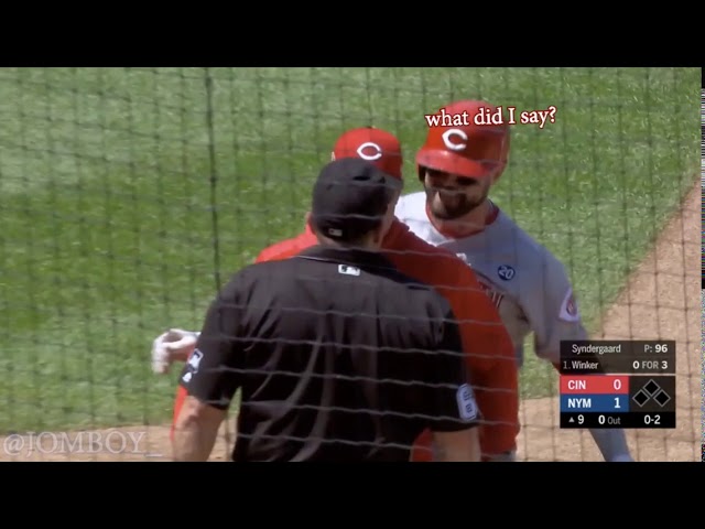 Winker gets ejected, and hits his teammate in the head with his helmet, a breakdown.