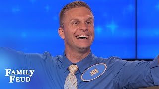 CRAZY! Watch contestant Joe celebrate an answer! | Family Feud