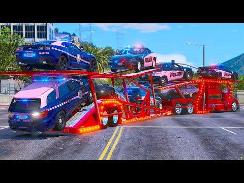 New Car Hauler Towing Pink Police Cars in GTA 5 RP