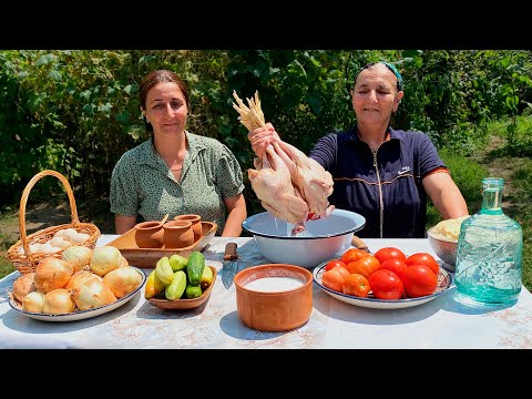 Relaxing Video of Village Life: Outdoor Cooking National Azerbaijani Dish CHICKEN CIGIRTMA