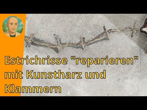 Repairing cracks in the screed with clamps (wave connectors) and synthetic resin