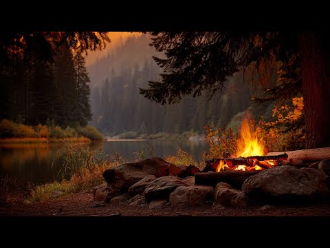 Cozy Lakeside Campfire in the Mountains 🍁🔥 Soothing Fall Nature Ambience for Calm Evenings