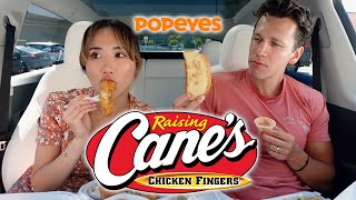 Trying Raising Cane's for the first time (and Popeyes) 🍗 | YB vs. FOOD