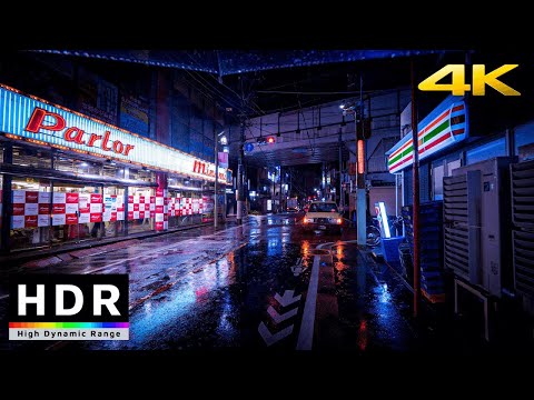 【4K HDR】Rainy Night Walk in Tokyo during Typhoon - HEAVY RAIN Binaural #ASMR