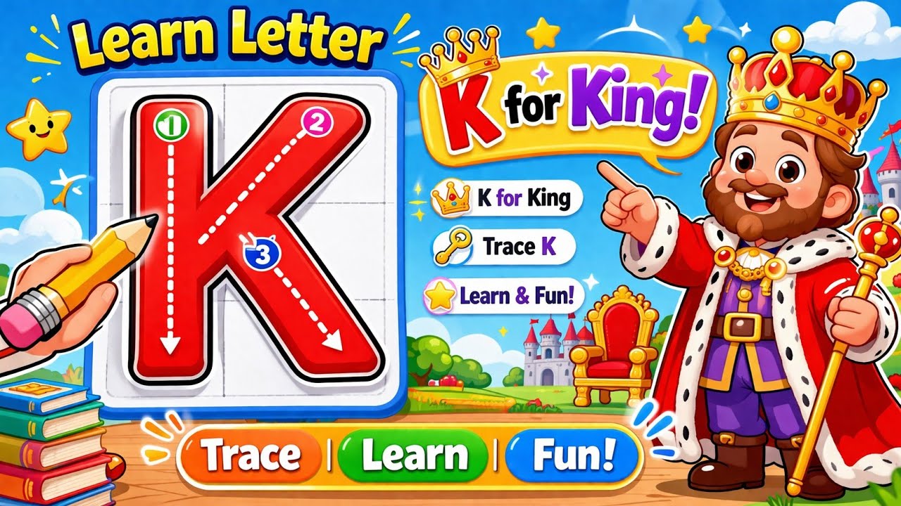 Letter K Tracing ✏️ | K for King 👑| Kids Learning #FUnAbcKidsABC Tracing for Toddlers (1–4 Years) 