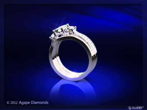 3.10Ct Radiant Cut Engagement Ring and 2 Matching Wedding Bands in White Gold