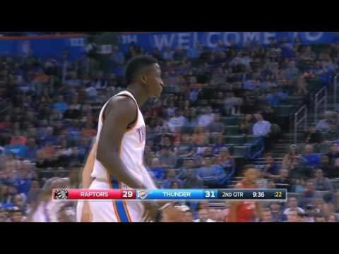 Victor Oladipo's quick 3 pointer beats the shot clock - Raptors @ Thunder 11/9/2016