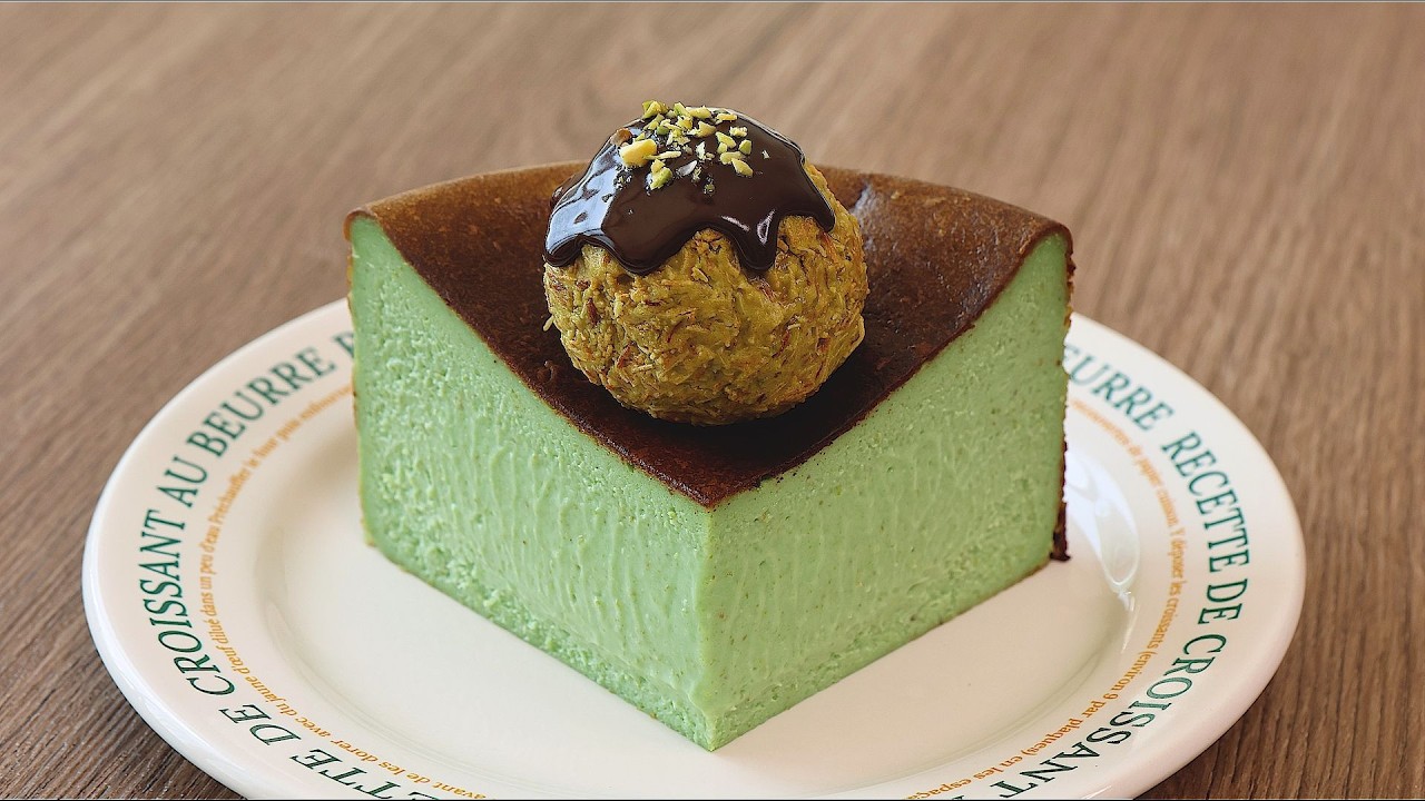 두바이 디저트 중 원탑👍 두바이 피스타치오 바스크 치즈케이크 레시피(with 필라델피아 크림치즈)