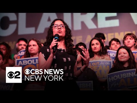 State Assemblywoman Claire Valdez speaks after winning Democratic primary