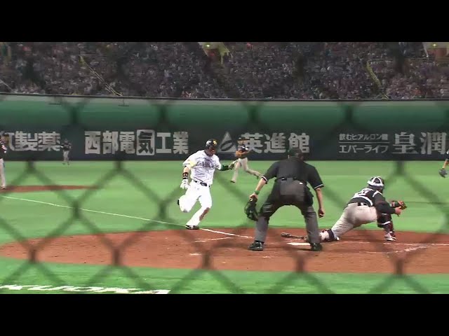 鷹打線は足も脅威!! ホークス長谷川 好走塁で追加点!! 2014/3/28 H-M