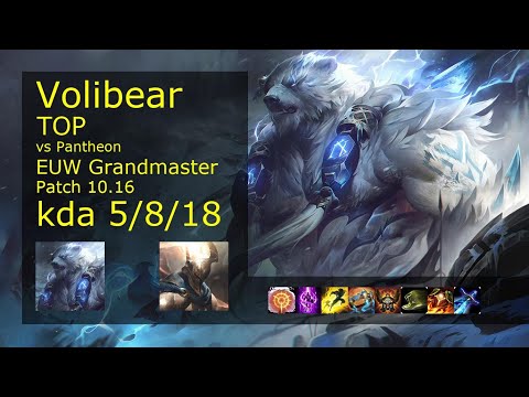 Volibear Top vs Pantheon - EUW Grandmaster 5/8/18 Patch 10.16 Gameplay