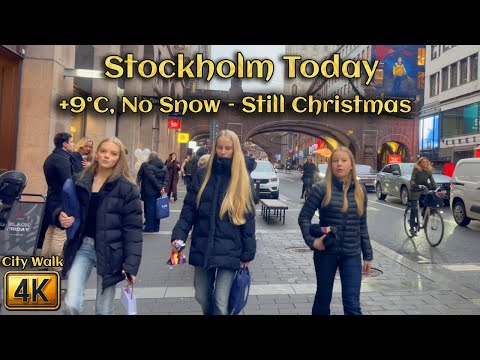Stockholm Today – Christmas Streets, 9°C, No Snow | 4K City Walk