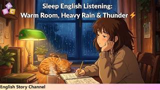 Sleep English Listening: Warm Room, Heavy Rain & Thunder ⚡