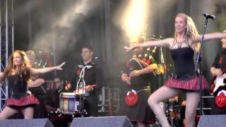 Red Hot Chilli Pipers with Dancing Girls at 2014 Shrewsbury Flower Show