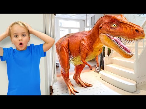 Dinosauriergeschichten für Kinder | Chris' Dinosaurierspielzeug erwacht in seinem Haus zum Leben