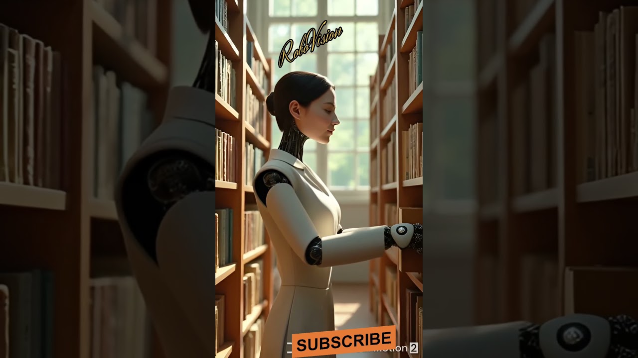 🤖 Robot Girl Reading Book in Library 📚✨#trending #robot #robovision #ai #youtubeshorts