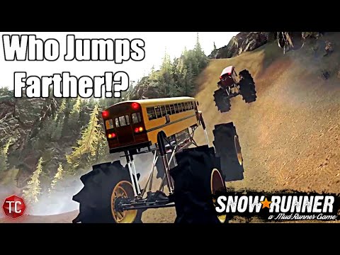 SnowRunner: Who Can Jump The MEGA BUS FARTHER!? (Multiplayer Game)