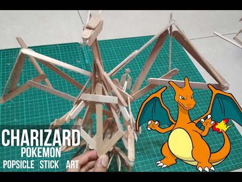 Charizard Popsicle stick craft. How to make Pokemon Charizard with ice cream stick.