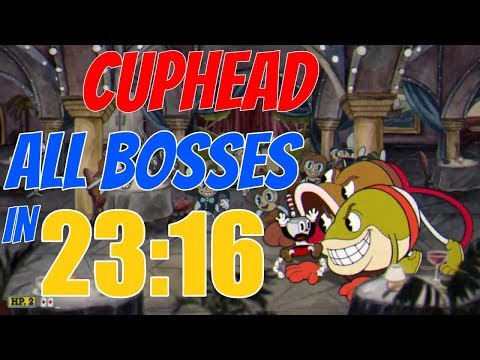 Récord Mundial de Cuphead All Bosses en 23:16, mostrando a Cuphead en batalla.